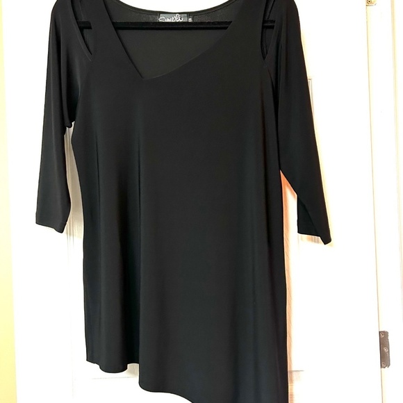 Sympli Nu Focus Asymmetric Hem Cut Out Shoulder 3/4 Sleeve Tunic Size 10 Black - Picture 5 of 17